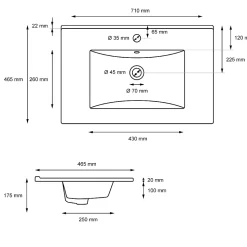 Lavabo en céramique blanc avec garniture de vidage lave-mains moderne 710x465 mm