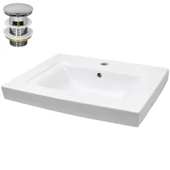 Lavabo en céramique blanc avec garniture de vidage lave-mains moderne 605x465 mm