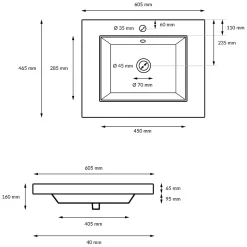 Lavabo en céramique blanc avec garniture de vidage lave-mains moderne 605x465 mm