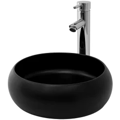 Lavabo en céramique noir avec garniture de vidage lave-mains moderne 350x120 mm