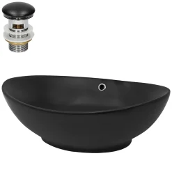 Lavabo en céramique noir lave-mains avec garniture de vidage 590x380x190 mm