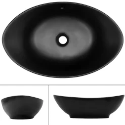 Lavabo en céramique noir lave-mains avec garniture de vidage 590x380x190 mm