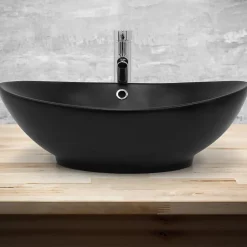 Lavabo en céramique noir lave-mains avec garniture de vidage 590x380x190 mm