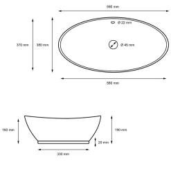 Lavabo en céramique noir lave-mains avec garniture de vidage 590x380x190 mm
