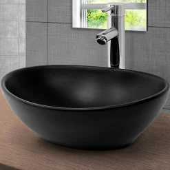Lavabo en céramique noir lave-mains moderne + garniture de vidage 410x335x145 mm
