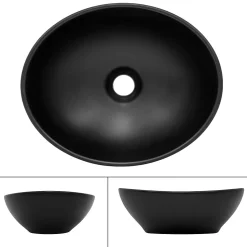 Lavabo en céramique noir lave-mains moderne + garniture de vidage 410x335x145 mm