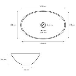 Lavabo en céramique noir lave-mains moderne + garniture de vidage 410x335x145 mm
