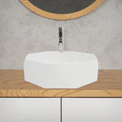 Lavabo en céramique pour salle de bain lavabo en forme de diamant 42x13,5 cm