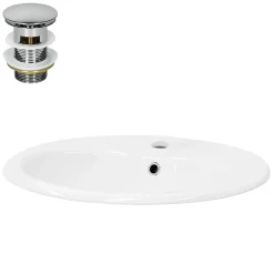 Lavabo encastré céramique blanc brillant ovale avec bonde vidange 57x48,5x19,5cm