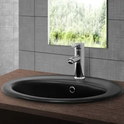 Lavabo encastre en céramique noir moderne avec garniture de vidage