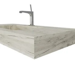 Lavabo Hpl 100 Cm Avec Installation Suspendue En Chêne Glace Effet Bois