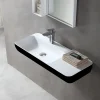 Lavabo mural / vasque à poser 90x40x12cm en fonte minérale - noir/blanc mat - TWG202