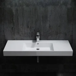 Lavabo mural design 122x48x13,5cm en marbre coulé - BS6036 - blanc