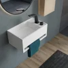 Lavabo mural en fonte minérale 50x30x22cm avec porte-serviettes intégré - blanc mat - PB2078