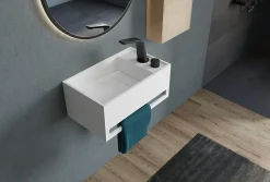Lavabo mural en fonte minérale 50x30x22cm avec porte-serviettes intégré - blanc mat - PB2078