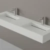 Lavabo mural en fonte minérale 153x45x15cm Blanc mat, Sans Console métallique métallique