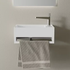 Lavabo mural en fonte minérale 50x30x20cm - blanc mat - avec porte-serviettes intégré - PB2078