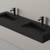 Lavabo mural en fonte minérale 153x45x15cm Quartz noir, Sans Console métallique métallique