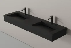 Lavabo mural en fonte minérale 153x45x15cm Quartz noir, Sans Console métallique métallique