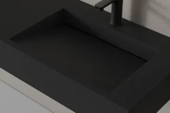 Lavabo mural en fonte minérale 153x45x15cm Quartz noir, Sans Console métallique métallique
