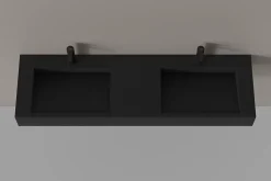 Lavabo mural en fonte minérale 153x45x15cm Quartz noir, Sans Console métallique métallique