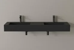 Lavabo mural en fonte minérale 153x45x15cm Quartz noir, Sans Console métallique métallique
