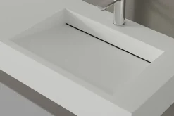 Lavabo mural en fonte minérale 153x45x15cm Blanc mat + Console métallique sur pieds 150S