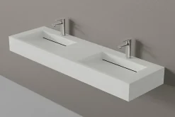Lavabo mural en fonte minérale 153x45x15cm Blanc mat + Console métallique suspendue 150S