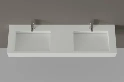 Lavabo mural en fonte minérale 153x45x15cm Blanc mat + Console métallique suspendue 150S