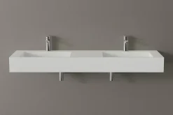 Lavabo mural en fonte minérale 153x45x15cm Blanc mat + Console métallique suspendue 150S