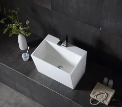 Lavabo mural suspendu design 50x35x40cm en fonte minérale - TW18
