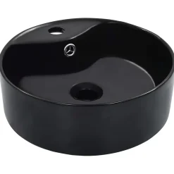 Lavabo rond avec trop-plein (36x13 cm - Noir)