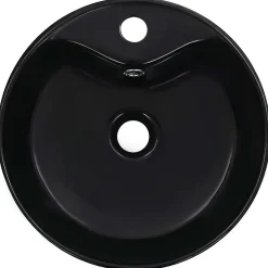 Lavabo rond avec trop-plein (36x13 cm - Noir)