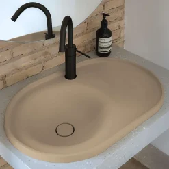 Lavabo semi-encastré POALGI résine Wraitom 64x14,5x42 cm beige albero série DAL