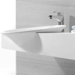 Lavabo Suspendu Double Vasque Solid surface Blanc Mat 140x45cm -Effect