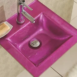 Lavabo suspendu verre rose et chrome Bubble - Rose