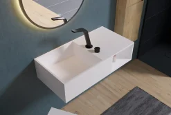 Lavabo suspendu 80x40x20cm en fonte minérale avec espace de rangement - PB2037