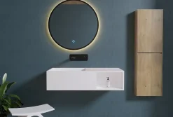 Lavabo suspendu 80x40x20cm en fonte minérale avec espace de rangement - PB2037