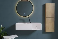 Lavabo suspendu 80x40x20cm en fonte minérale avec espace de rangement - PB2037