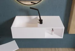 Lavabo suspendu 80x40x20cm en fonte minérale avec espace de rangement - PB2037