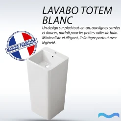 Lavabo Totem Colonne Blanc Carré Hauteur 83