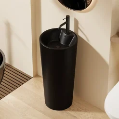 Lavabo Totem Design Rond et Épuré Noir Mat en Céramique H83 - DILECI