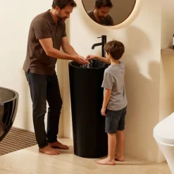 Lavabo Totem Design Rond et Épuré Noir Mat en Céramique H83 - DILECI