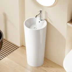 Lavabo Totem Design Rond et Épuré Blanc H83 - DILECI