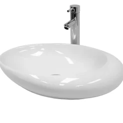 Lavabo vasque a poser en ceramique blanche Evier ovale salle de bain 585x375 mm
