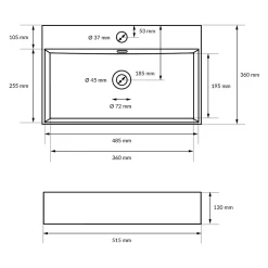 Lavabo vasque salle de bain en céramique suspendu / à poser angulaire 515x360mm