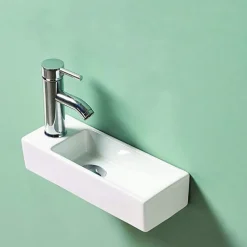 Lave main Rectangle Gauche Céramique Blanc 38x15 cm - Minimalist