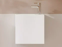 Lave main suspendu blanc en solid surface avec niche - Robinetterie à droite - 40 cm - PUMORI