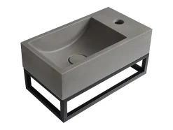 Lave main suspendu en béton avec support - Robinetterie à droite - L40 x l22 cm - UCHAMI