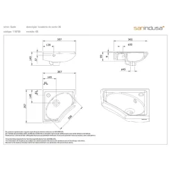 Lave mains d'angle mural céramique traditionnelle SANINDUSA 36x36 Sado blanc (robinet non inclus)